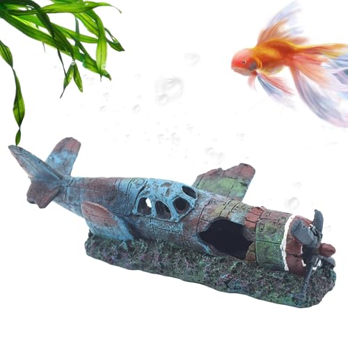 Fighter Plane Aquarium Decoration Model Toy | Creative Fish Tank Fighter Plane Ornament | Underwater Ruins Fighter Plane Aquarium Decor Destroyed Plane Fish Tank Decoration for Aquarium Decoration von Fravsiu