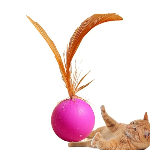 Fravsiu Cat Ball Toy with Feather, Cat Chew Ball Toys, Elastic Bite-Resistant Rubber, Interactive Bouncing Ball, Medium Cat Ball Toy, Durable Cat Chew Toy, Fun Cat Feather Toy, for Medium Cat von Fravsiu