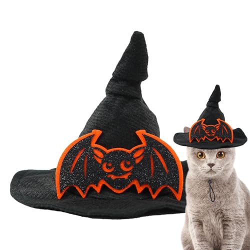 Fravsiu Halloween Hund Hexenhut, Hexenhut für Katzenkostüm,Gruseliger Kürbishut mit Fledermaus-Design - Gruseliger Kürbishut mit Fledermaus-Design von Fravsiu