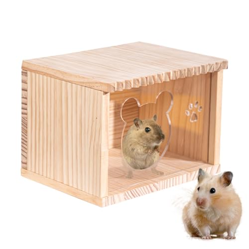 Fravsiu Hamsterkäfig aus Holz, Rennmaushaus - Rennmaus-Verstecke mit durchsichtigen Türen | Kreative Chinchilla-Hütten, Kleintierverstecke, Hamsterhäuser und Verstecke für Käfige, Terrarien und von Fravsiu