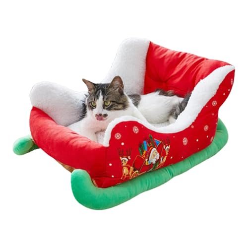 Fravsiu Pet Sleigh Bed for Christmas, Christmas Themed Cat Bed, Comfortable Pet Bed, Cozy Relaxing Pet Bed, Soft Cat Sleigh Bed, Cute Christmas Restful Sleep Bed for Cats Dogs von Fravsiu