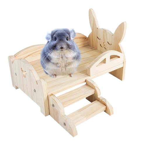 Fravsiu Wooden Rabbit Bed | Rabbit Bed with Soft Mat | Wooden Rabbit Castle Bed | Durable Solid Wood Construction, Elevated Design with Carved Bunny Headboard and Easy Access Stairs von Fravsiu