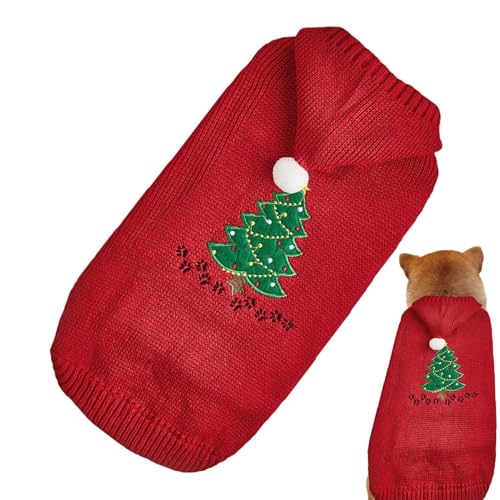 Haustier Winter-Strickware, Hundepullover mit Hut, Hundepullover mit Weihnachtsbaum, Weihnachtskleidung für Haustiere, Weihnachtspullover für Hunde mit Mütze von Fravsiu