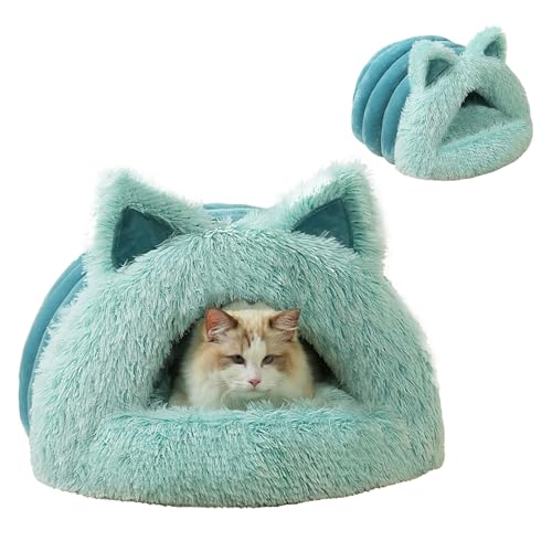 Katzenbett, Katzenbett aus Plüsch, Katzenbett mit Ohren, warmes Katzenbett für Katzen, Innenbereich, Katzenbett für den Winter, niedliches Katzenbett aus Plüsch inkl von Fravsiu