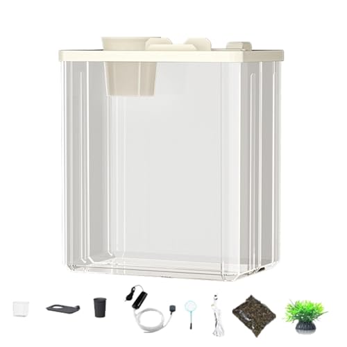 Kleines Acrylaquarium, kompaktes Aquarium mit Luftpumpe, modernes kompaktes Aquarium, modernes Design mit stimmungsvoller Beleuchtung und künstlichen Blumen für Betta-Fische und Garnelen von Fravsiu