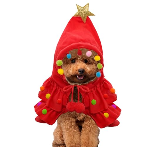 Pet Christmas Cape with Hood, Christmas Dog Coat with Hat for Winter, Hooded Pet Dress Up for Christmas, Soft Small Dog Winter Coat for Small Dogs to Large Dogs (Red) von Fravsiu