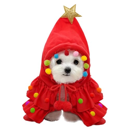 Pet Christmas Cape with Hood, Christmas Dog Coat with Hat for Winter, Hooded Pet Dress Up for Christmas, Soft Small Dog Winter Coat for Small Dogs to Large Dogs (Red) von Fravsiu