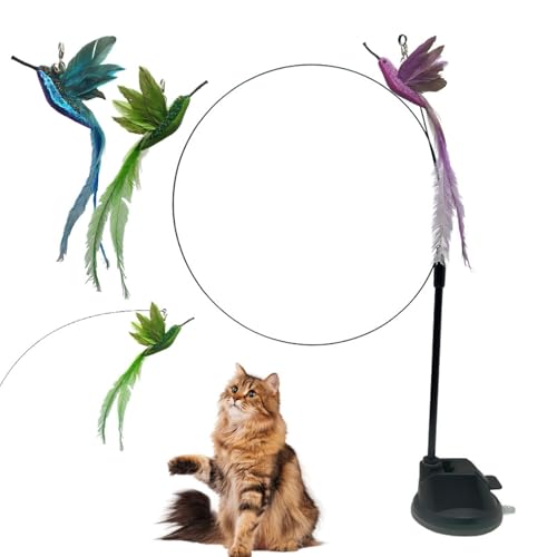 Suction Cup Feather Stick Cat Toy - Engaging Cat Toy with 3 Birds and Bells, Entertaining Interactive Teaser Set for Hours of Playtime and Exercise for Your Feline Friends von Fravsiu