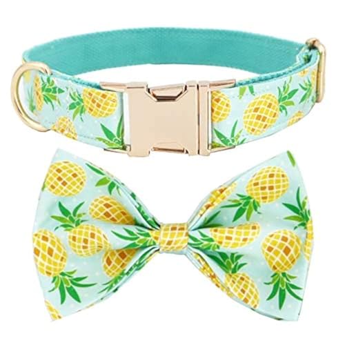 Free Sunday Ananas-Hundehalsband mit Schleife, Hundeschleife, Halsband für Hochzeit, Medium, blau, blumenmuster von Free Sunday