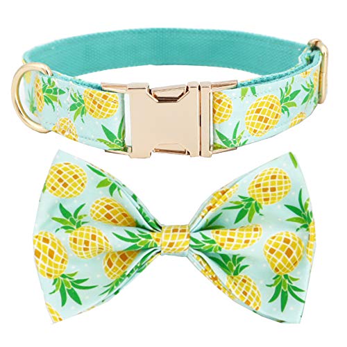 Free Sunday Ananas-Hundehalsband mit Schleife, Hundeschleife, Halsband für Hochzeit, S, blau, Blumenmuster von Free Sunday