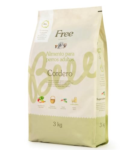 Free by Dingonatura. Hundefutter Trockenfutter für ausgewachsene Hunde, natürliche und vollständige Fütterung, mit Superfood, Getreidefrei, Geeignet für alle Größen, 24% Eiweiß, mit Gras Lamm 3kg von Free by Dingonatura