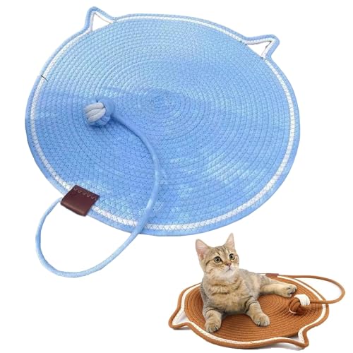 Celery Pets Doppel-Kratzunterlage, Kratzunterlage für Hauskatzen, aus natürlichem Baumwollseil gewebtes Katzenkratzunterlage mit Katzenballspielzeug, waschbar, großes Katzenbett (42cm,Blau) von Frenaki