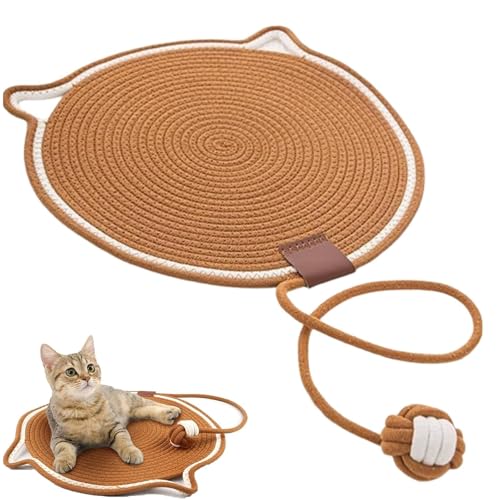 Celery Pets Doppel-Kratzunterlage, Kratzunterlage für Hauskatzen, aus natürlichem Baumwollseil gewebtes Katzenkratzunterlage mit Katzenballspielzeug, waschbar, großes Katzenbett (42cm,Braun) von Frenaki