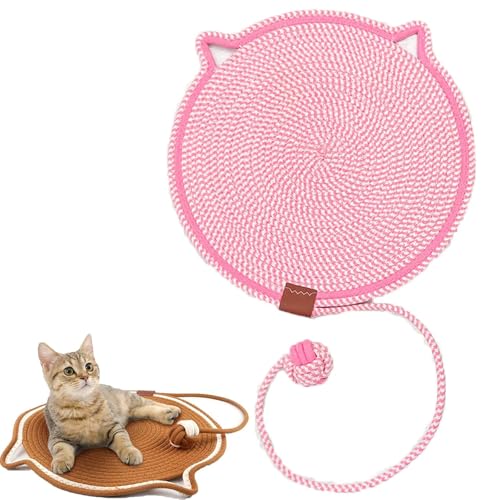 Celery Pets Doppel-Kratzunterlage, Kratzunterlage für Hauskatzen, aus natürlichem Baumwollseil gewebtes Katzenkratzunterlage mit Katzenballspielzeug, waschbar, großes Katzenbett (42cm,Rosa) von Frenaki