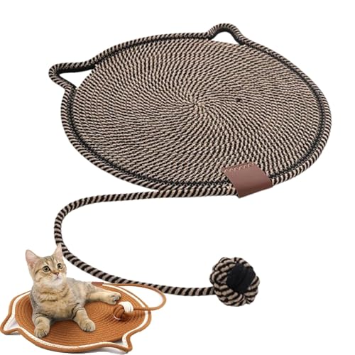 Celery Pets Doppel-Kratzunterlage, Kratzunterlage für Hauskatzen, aus natürlichem Baumwollseil gewebtes Katzenkratzunterlage mit Katzenballspielzeug, waschbar, großes Katzenbett (42cm,Schwarz) von Frenaki