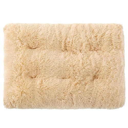 FresQa Haustiermatte Hund Langer Plüsch Winter Warmes Schlafbett Komfortables Katzennest Zubehör,Beige,L von FresQa