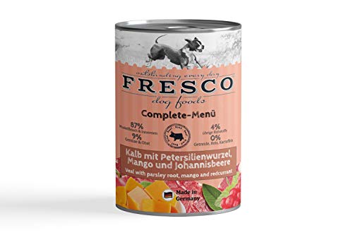 Fresco Dog - Kalb mit Petersilienwurzel, Mango und Johannisbeere - Erwachsene Hunde - Hundebesitzer - Glasdose für Hundefutter - 0.4 kg von Fresco Dog