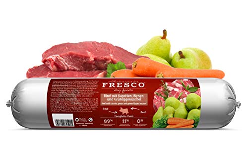 FRESCO BARF Wurst Complete Menü Rind mit Karotten, Birnen & Grünlippmuscheln | 400 g | Ergänzungsfutter für Hunde | Hoher Proteingehalt | Ohne Zusatzstoffe von Fresco Dog