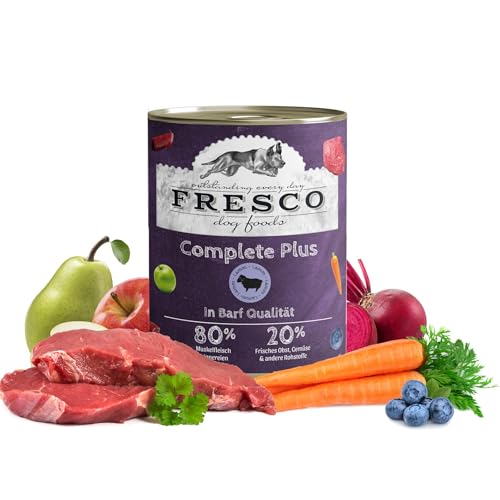 FRESCO Dog Nassbarf Complete Plus Lamm 12x400g | getreidefreies Nassfutter für Hunde in Barf Qualität | aus 100% frischem Fleisch, Innereien, Obst und Gemüse | ohne künstliche Zusätze von Fresco Dog