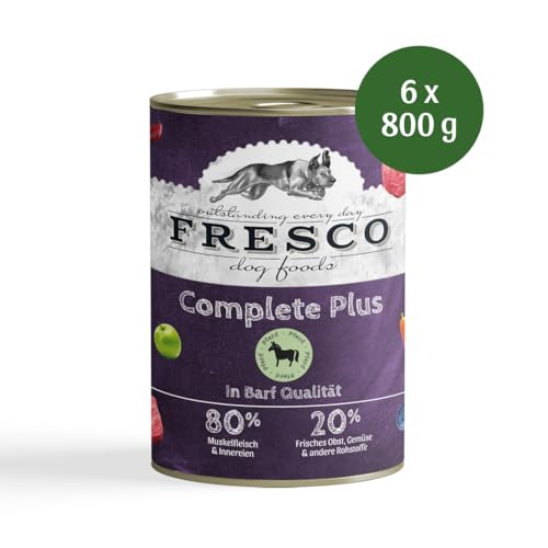 FRESCO Dog Complete Plus NassBarf Pferd 6 x 800g | Barf Nassfutter getreidefrei für Hunde | gesund und natürlich | ohne künstliche Zusätze | Made in Germany von Fresco Dog