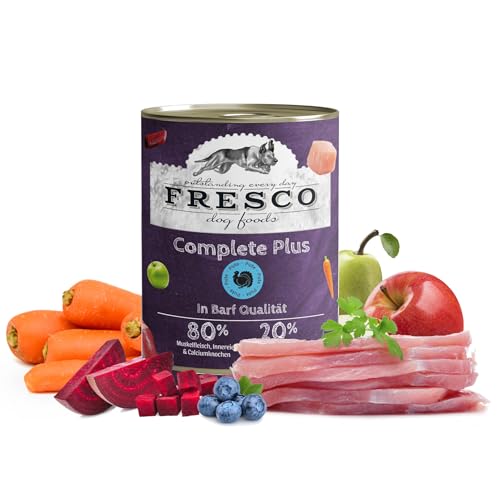 FRESCO Dog Nassbarf Complete Plus Pute 6x800g | getreidefreies Barf Nassfutter für Hunde | gesund & proteinreich| aus 100% frischem Fleisch, Innereien, Obst und Gemüse | ohne künstliche Zusätze von Fresco Dog