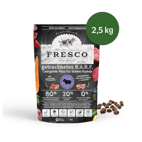 FRESCO Dog Complete Plus Trockenbarf Lamm 2,5kg | getreidefreies Trockenfutter Barf für kleine Hunde aus frischem Fleisch, Obst und Gemüse | 100% gesunde Zutaten | ohne künstliche Zusätze von Fresco Dog