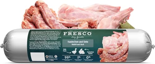 Fresco Dog Barf Wurst Complete-Menü Kaninchen und Ente | 400g | Futtermittel für Hunde mit Kaninchen und Ente| Kann dabei helfen Hunde optimal zu versorgen von Fresco Dog