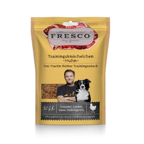 FRESCO Dog Martin Rütter Trainingsknöchelchen Huhn 150g | zuckerfreie Leckerlies für aktive Hunde | aus frischem Fleisch | 100% frische Zutaten | für Belohnung, Training und als Snack von Fresco Dog