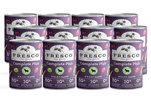 FRESCO Dog Nassbarf Complete Plus Pferd 12x400g | getreidefreies Barf Nassfutter für Hunde | gesund & proteinreich| aus 100% frischem Fleisch, Innereien, Obst und Gemüse | ohne künstliche Zusätze von Fresco Dog