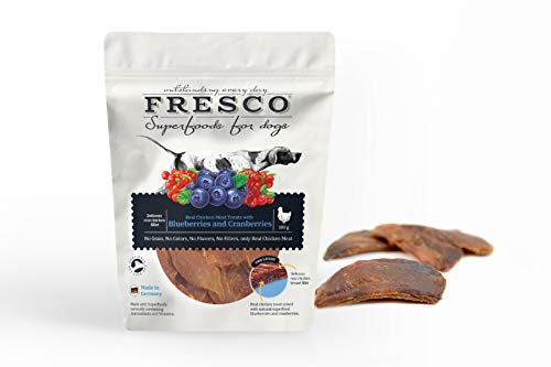 Fresco Hähnchenfilets mit Blau- und Kranbeeren | 100 g | Superfood-Snack für Hunde | Hoher Anteil an frischem Fleisch und frischen Innereien | Ohne Getreide und Kartoffeln von Fresco Dog