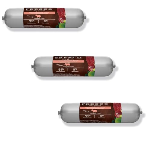 FRESCO Barf Wurst Complete Menü Rind mit Karotten, Birnen & Grünlippmuscheln | 3er Pack | 3 x 400 g | Alleinfutter für Hunde | Hoher Proteingehalt | Ohne Zusatzstoffe von Fresco