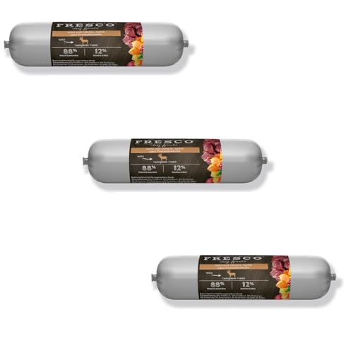 FRESCO Barf Wurst Complete-Menü Wild mit Kürbis, Apfel & Preiselbeeren | 3er Pack | 3 x 400 g | Nassfutter für Hunde | Zur Unterstützung von Immunsystem und Verdauung von Fresco