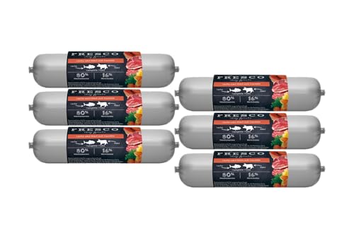 Fresco Dog Barf Wurst Complete-Menü LACHS und RIND mit Karotten | 6 x 400g Hundefutter von Fresco