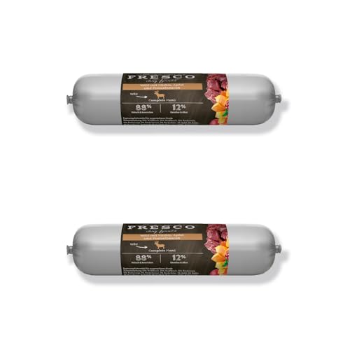 FRESCO Barf Wurst Complete Menü Wild mit Kürbis, Apfel & Preiselbeeren | Doppelpack | 2 x 400 g | Ergänzungsfutter für Hunde | Hoher Proteingehalt | Ohne Zusatzstoffe von Fresco