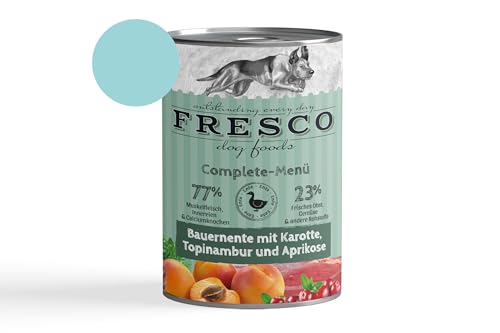 Fresco Complete-Menü 6 x 400g Bauernente m. Karotte, Topinambur & Aprikose (haltbares B.A.R.F.) | ohne künstliche Zusätze | Getreidefrei | schonend dampfgegart von Fresco
