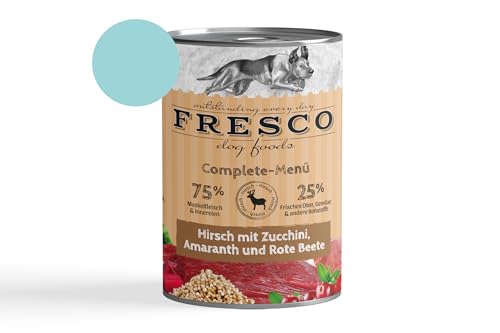 Fresco Complete-Menü 6 x 400g Hirsch m. Zucchini, Amaranth & Rote Beete (haltbares B.A.R.F.) | ohne künstliche Zusätze | Getreidefrei | schonend dampfgegart von Fresco