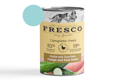 Fresco Complete-Menü 6 x 400g Huhn m. Zucchini, Mango & ROTE BEETE (haltbares B.A.R.F.) | ohne künstliche Zusätze | Getreidefrei | schonend dampfgegart von Fresco