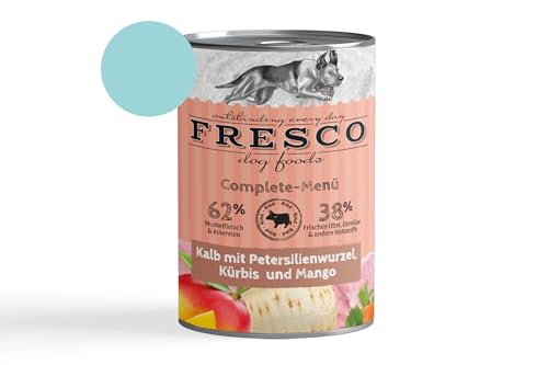 Fresco Dog Complete-Menü 6 x 400g KALB m. PETERSILIENWURZEL, KÜRBIS & Mango (haltbares B.A.R.F.) | ohne künstliche Zusätze | Getreidefrei | schonend dampfgegart von Fresco