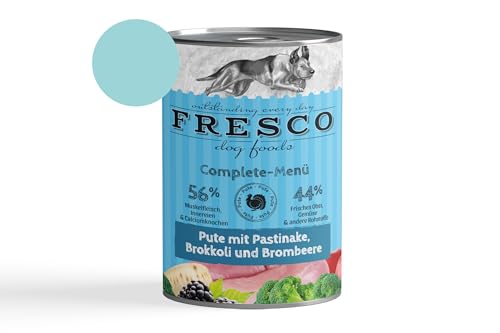Fresco Complete-Menü 6 x 400g Pute m. Pastinake, Brokkoli & Brombeere (haltbares B.A.R.F.) | ohne künstliche Zusätze | Getreidefrei | schonend dampfgegart von Fresco