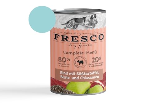 Fresco Complete-Menü 6 x 400g Rind m. Süßkartoffel, Birne & Chiasamen (haltbares B.A.R.F.) | ohne künstliche Zusätze | Getreidefrei | schonend dampfgegart von Fresco