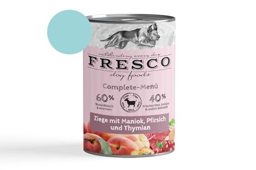 Fresco Complete-Menü 6 x 400g Ziege m. Maniok, Pfirsich & Thymian (haltbares B.A.R.F.) | ohne künstliche Zusätze | Getreidefrei | schonend dampfgegart von Fresco