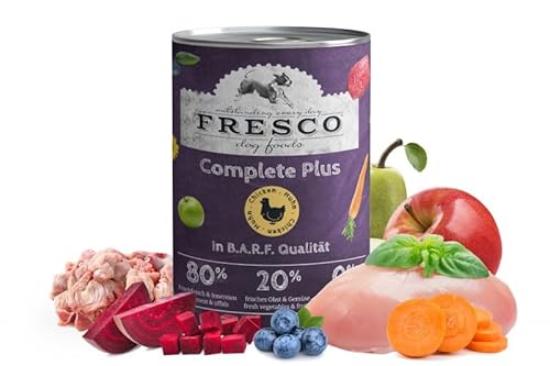 Fresco Complete Plus (haltbares B.A.R.F.) Huhn | 6 x 400g | Hoher Anteil an frischem Fleisch und frischen Innereien | schonend dampfgegart | Nassfutter für Hunde von Fresco