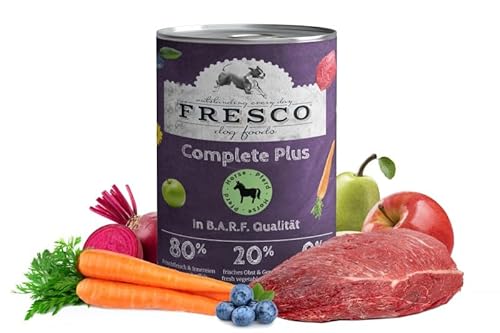 Fresco Complete Plus (haltbares B.A.R.F.) Pferd | 6 x 400g | Hoher Anteil an frischem Fleisch und frischen Innereien | schonend dampfgegart | Nassfutter für Hunde von Fresco