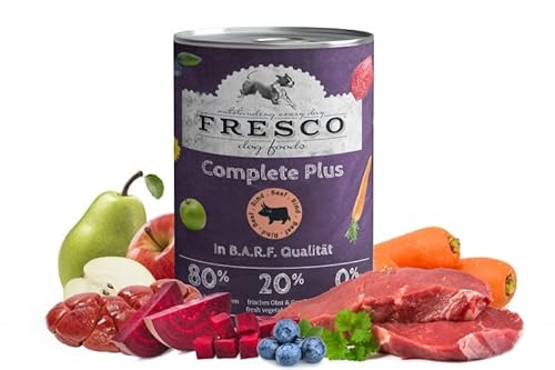 Fresco Complete Plus (haltbares B.A.R.F.) Rind | 6 x 400g | Hoher Anteil an frischem Fleisch und frischen Innereien | schonend dampfgegart | Nassfutter für Hunde von Fresco