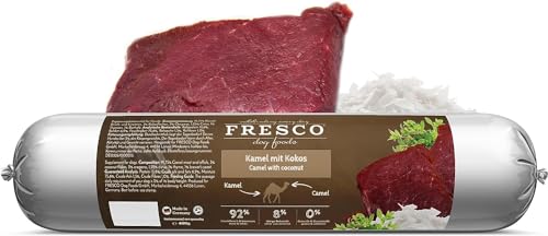 Fresco Dog Barf Wurst Complete-Menü Kamel mit Kokos | 400 g | Futtermittel für Hunde | Kann dabei helfen Hunde optimal zu versorgen | Enthält 92% Fleisch und Innereien von Famry