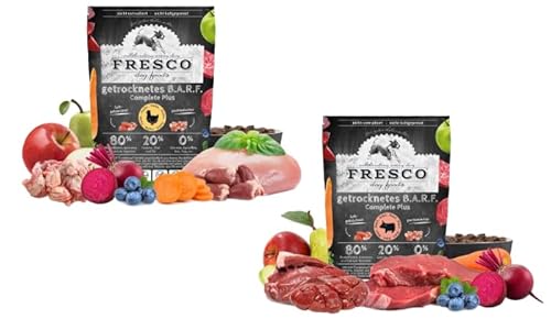 Fresco Dog Complete Plus Multipack Huhn & Rind 2,5kg | 2 x 2,5kg Mix | Nicht extrudiert oder kaltgepresst, sondern schonend luftgetrocknet | Getreidefreies Trocknefutter für Hunde von Fresco