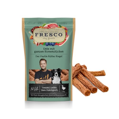 Fresco Martin Rütter Riegel Ente mit ganzen Birnenstückchen | 100 g | Ergänzungsfuttermittel für Hunde | Natürlicher Monoproteinsnack aus reinem Entenfleisch | Echt-Fleisch von Fresco