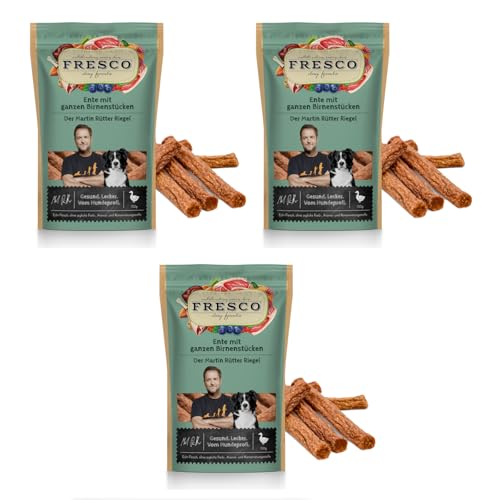 Fresco Martin Rütter Riegel Ente mit ganzen Birnenstückchen | 3er Pack | 3 x 100 g | Ergänzungsfuttermittel für Hunde | Natürlicher Monoproteinsnack aus reinem Entenfleisch von Fresco