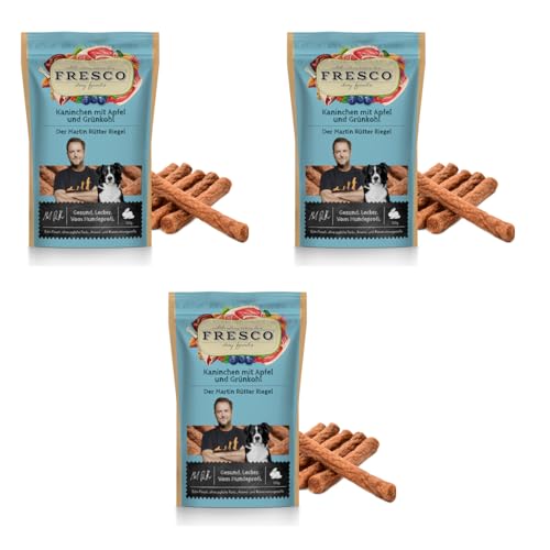 Fresco Martin Rütter Riegel Kaninchen mit Apfel und Grünkohl | 3er Pack | 3 x 100 g | Ergänzungsfuttermittel für Hunde | Natürlicher Monoproteinsnack aus reinem Kaninchenfleisch von Fresco