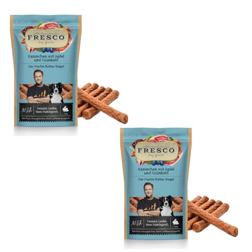 Fresco Martin Rütter Riegel Kaninchen mit Apfel und Grünkohl | Doppelpack | 2 x 100 g | Ergänzungsfuttermittel für Hunde | Natürlicher Monoproteinsnack aus reinem Kaninchenfleisch von Fresco